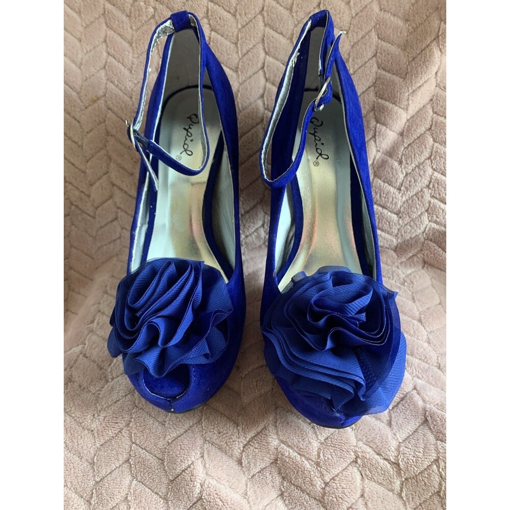 Qupid Womens Heels Size 7 Blue Suede High 5 inch Heel  Peak Toe